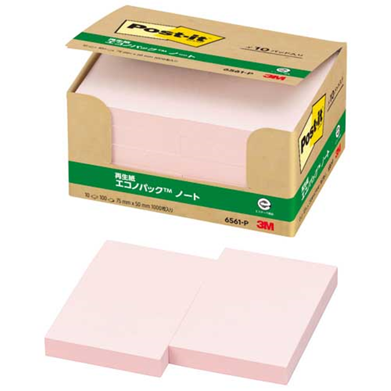 スリーエム ジャパン Post-it再生紙 75×50mm 6561-P ピンク  1個（ご注文単位1個）【直送品】