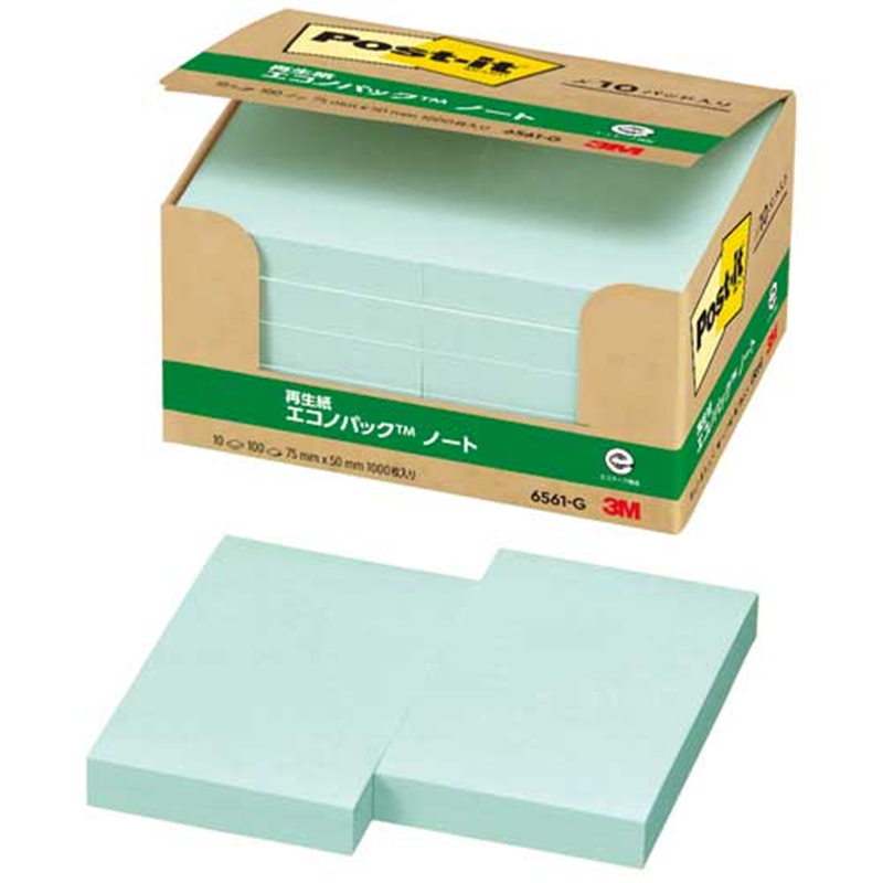 スリーエム ジャパン Post-it再生紙 75×50mm 6561-G グリーン  1個（ご注文単位1個）【直送品】