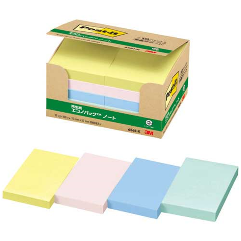 スリーエム ジャパン Post-it再生紙 75×50mm 6561-K 混色  1個（ご注文単位1個）【直送品】