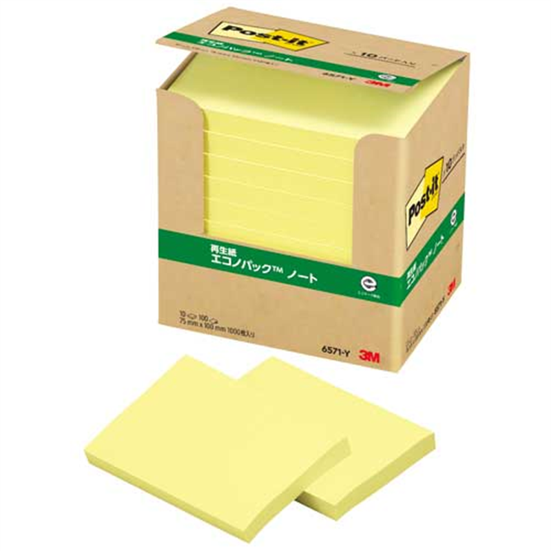 スリーエム ジャパン Post-it再生紙 75×100mm 6571-Y イエロー  1個（ご注文単位1個）【直送品】