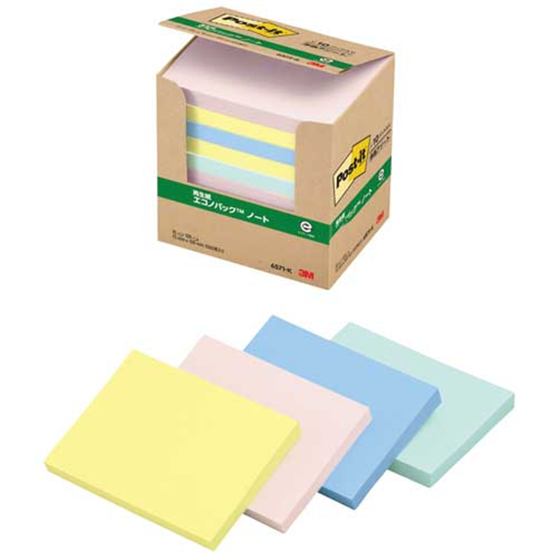 スリーエム ジャパン Post-it再生紙 75×100mm 6571-K 混色  1個（ご注文単位1個）【直送品】