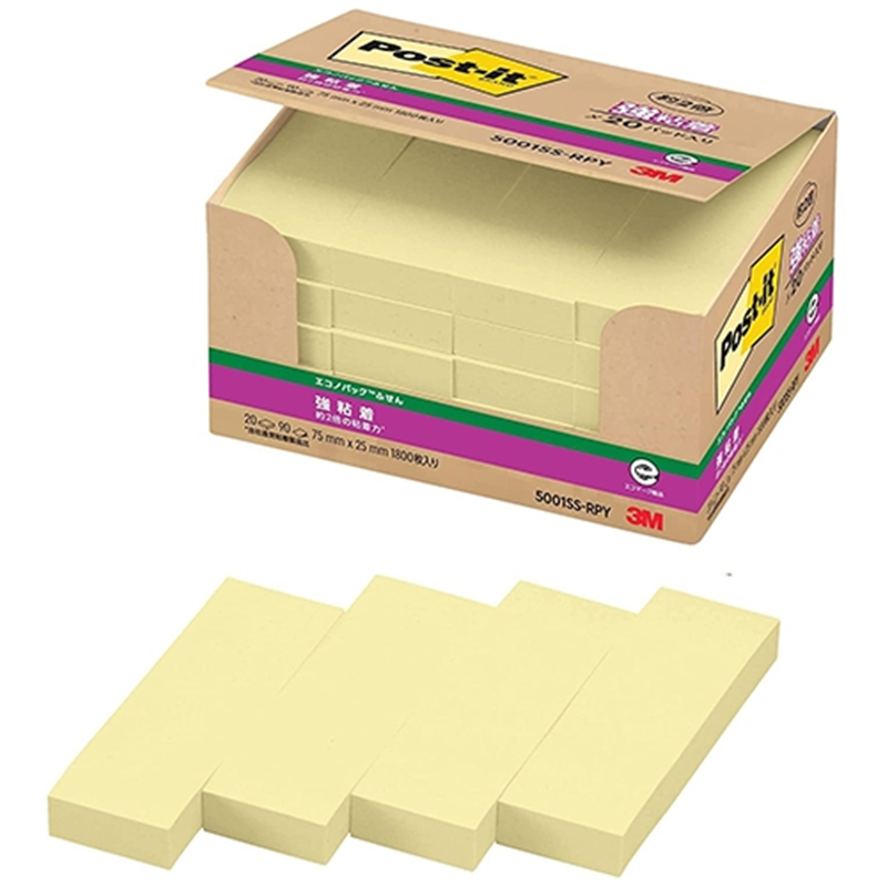 スリーエム ジャパン Post-it強粘着75×25mm 5001SS-RPYイエロー 1個（ご注文単位1個）【直送品】