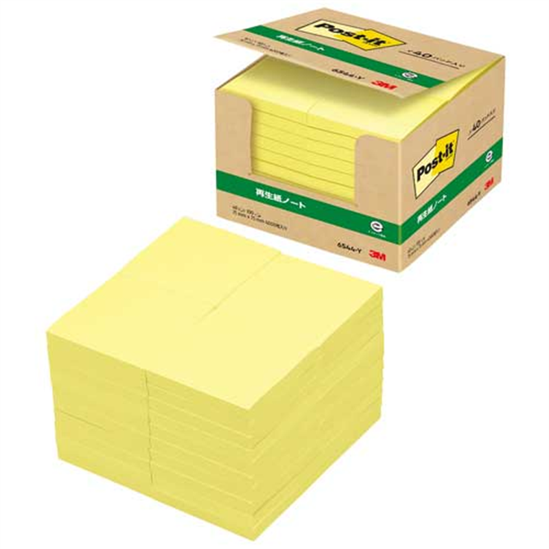 スリーエム ジャパン Post-it再生紙 75×75mm 6544-Y イエロー  1個（ご注文単位1個）【直送品】
