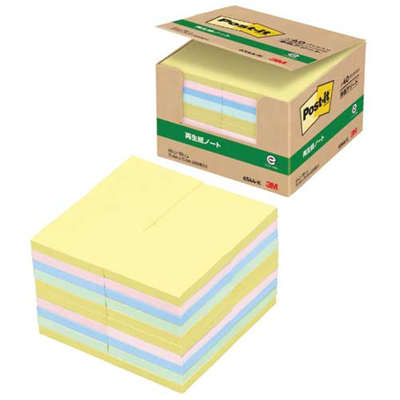 スリーエム ジャパン Post-it再生紙 75×75mm 6544-K 混色  1個（ご注文単位1個）【直送品】