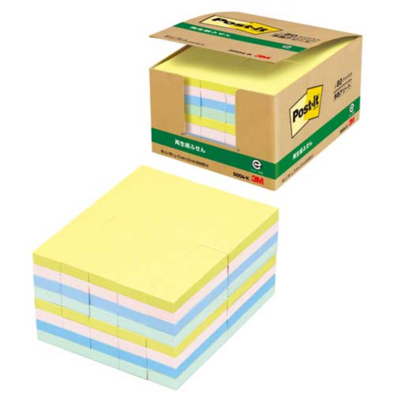スリーエム ジャパン Post-it再生紙 75×25mm 5004-K 混色  1個（ご注文単位1個）【直送品】