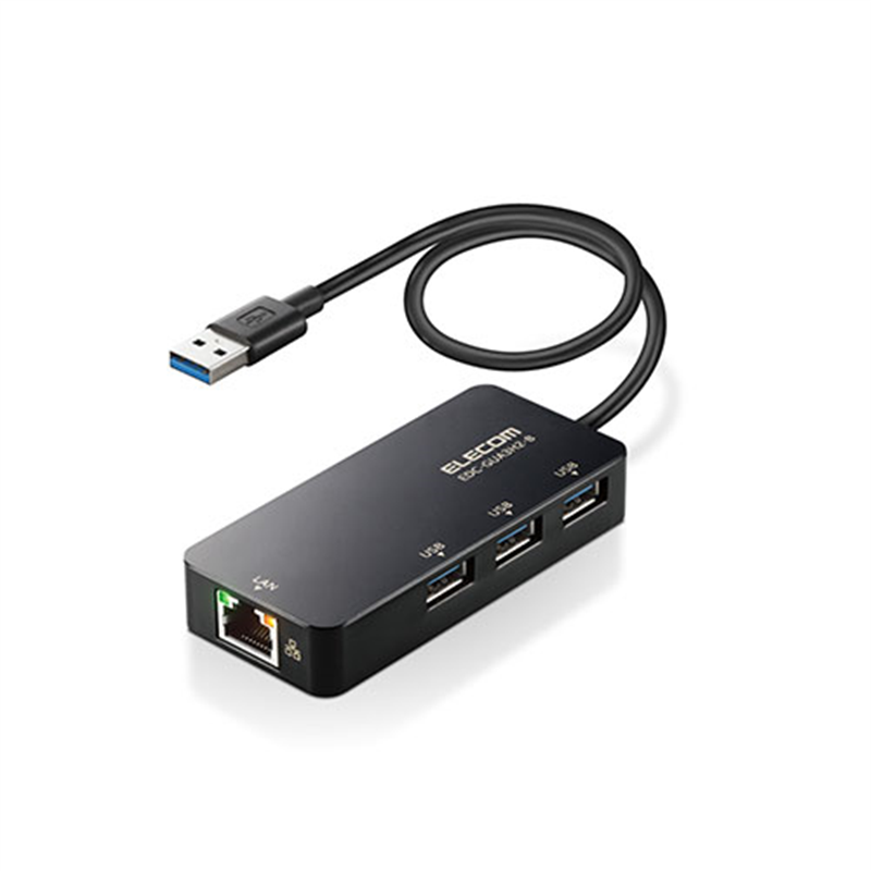 エレコム LANアダプタ Type-A USBハブ付EDC-GUA3H2-B 1個（ご注文単位1個）【直送品】