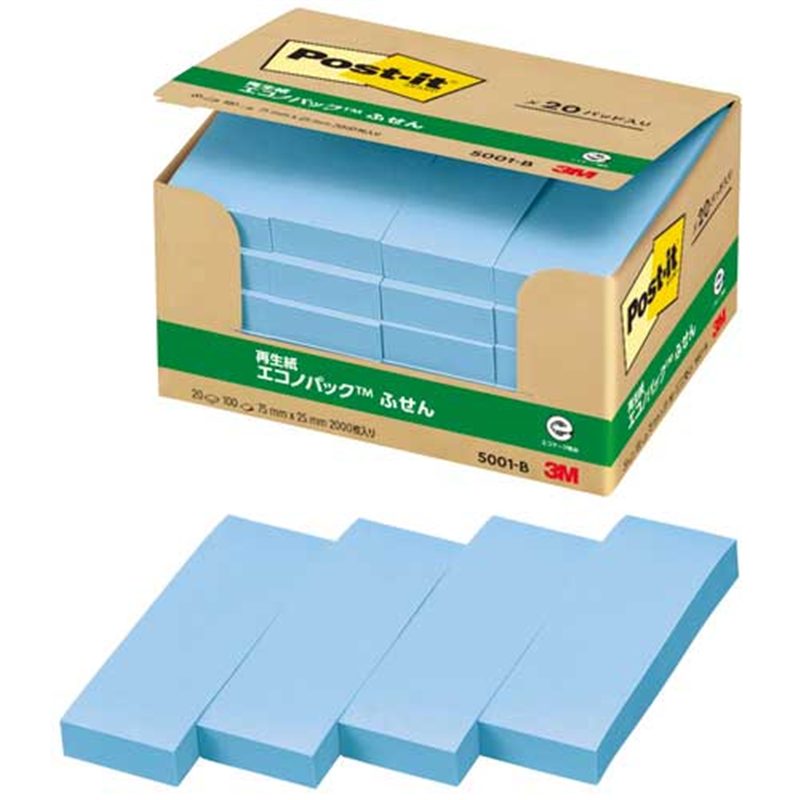 スリーエム ジャパン Post-it再生紙 75×25mm 5001-B ブルー  1個（ご注文単位1個）【直送品】