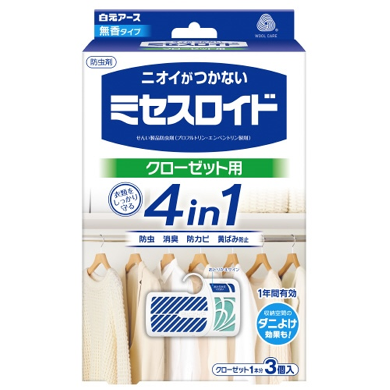 白元アース ミセスロイドクローゼット用3個入 1年防虫  1箱（ご注文単位1箱）【直送品】