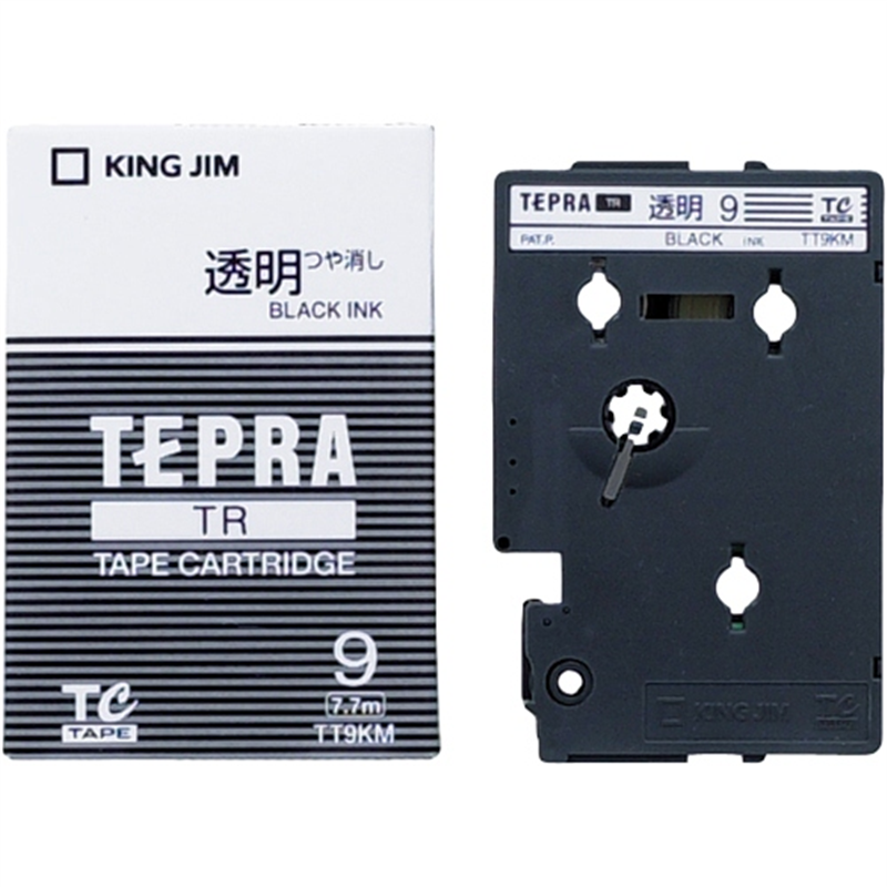 キングジム テプラTRテープ TT9KM 透明に黒文字 9mm  1個（ご注文単位1個）【直送品】