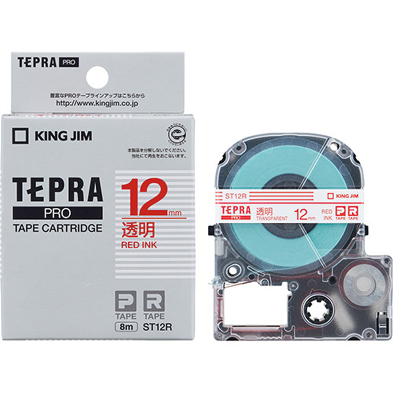 キングジム テプラPROテープ ST12R 透明に赤文字 12mm  1個（ご注文単位1個）【直送品】