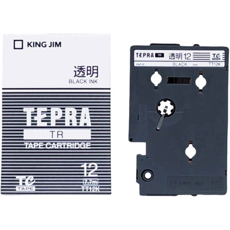 キングジム テプラTRテープ TT12K 透明に黒文字 12mm  1個（ご注文単位1個）【直送品】