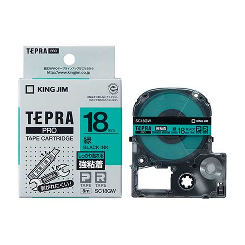 キングジム テプラPROテープ強粘着SC18GW 緑/黒字 18mm 1個（ご注文単位1個）【直送品】