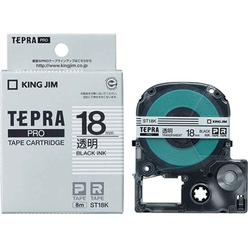キングジム テプラPROテープ ST18K 透明に黒文字 18mm  1個（ご注文単位1個）【直送品】