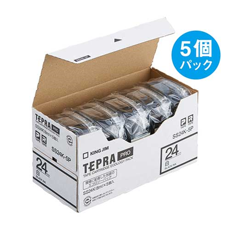 キングジム テプラPROテープSS24K-5P白に黒字 24mm 5個/箱（ご注文単位1箱）【直送品】
