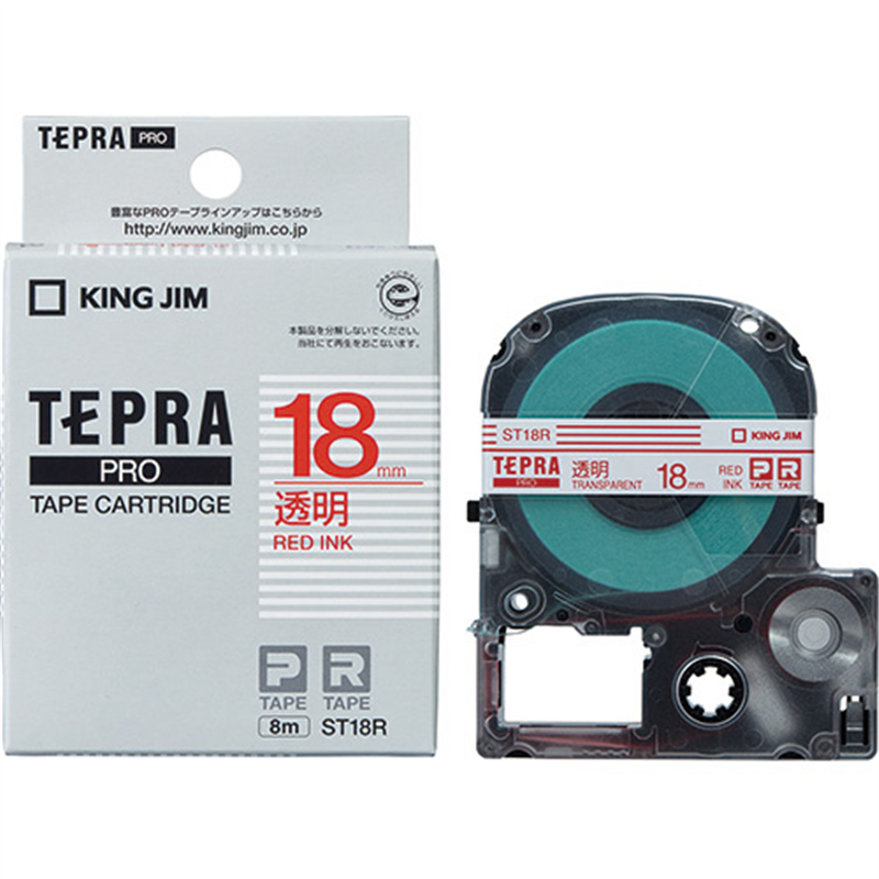 キングジム テプラPROテープ ST18R 透明に赤文字 18mm 1個(ご注文単位1個)【直送品】