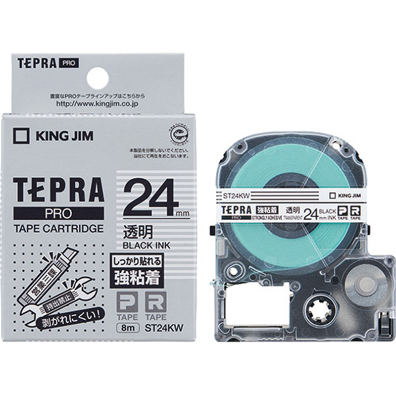 キングジム テプラPROテープ強粘着ST24KW透明/黒字24mm 1個（ご注文単位1個）【直送品】