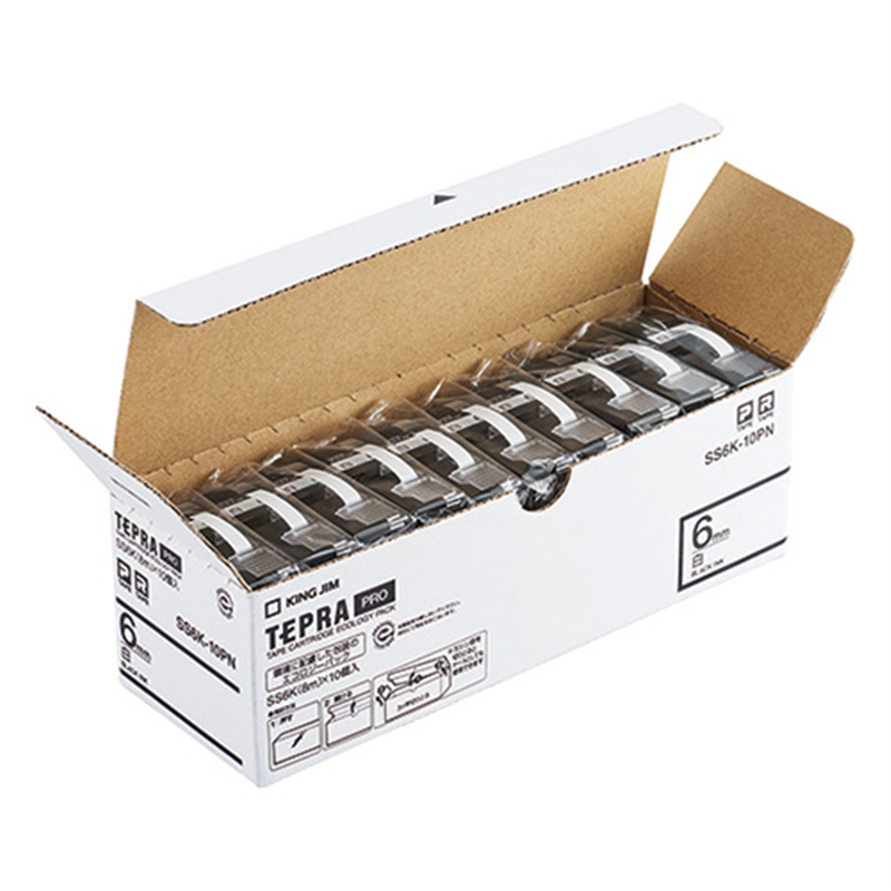 キングジム テプラPROテープSS6K-10PN 白に黒字6mm10個/箱（ご注文単位1箱）【直送品】