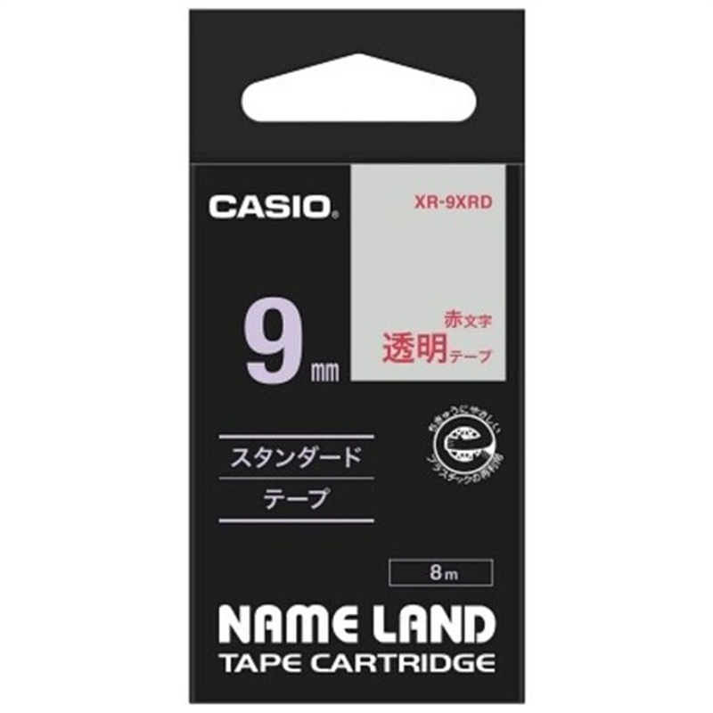 カシオ計算機 透明テープ XR-9XRD 透明に赤文字 9mm  1個（ご注文単位1個）【直送品】