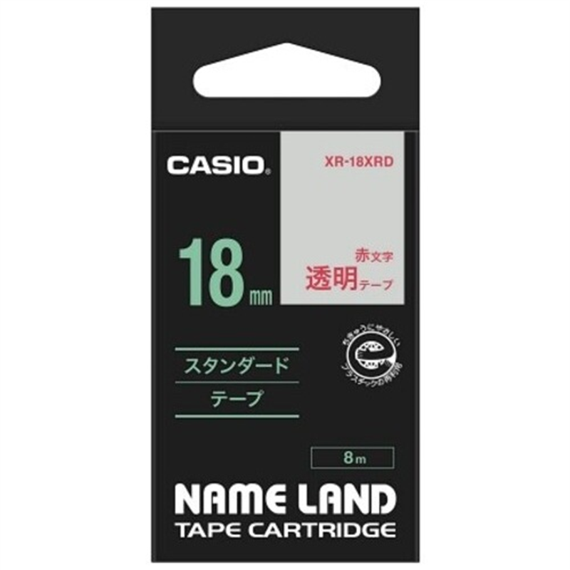 カシオ計算機 透明テープ XR-18XRD 透明に赤文字 18mm  1個（ご注文単位1個）【直送品】