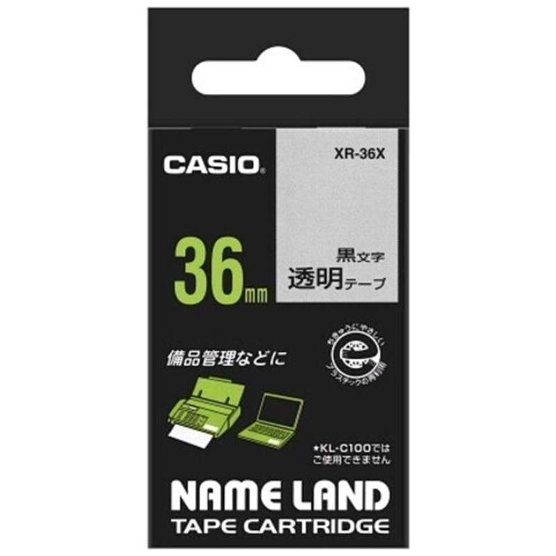 カシオ計算機 透明テープ XR-36X 透明に黒文字 36mm  1個（ご注文単位1個）【直送品】