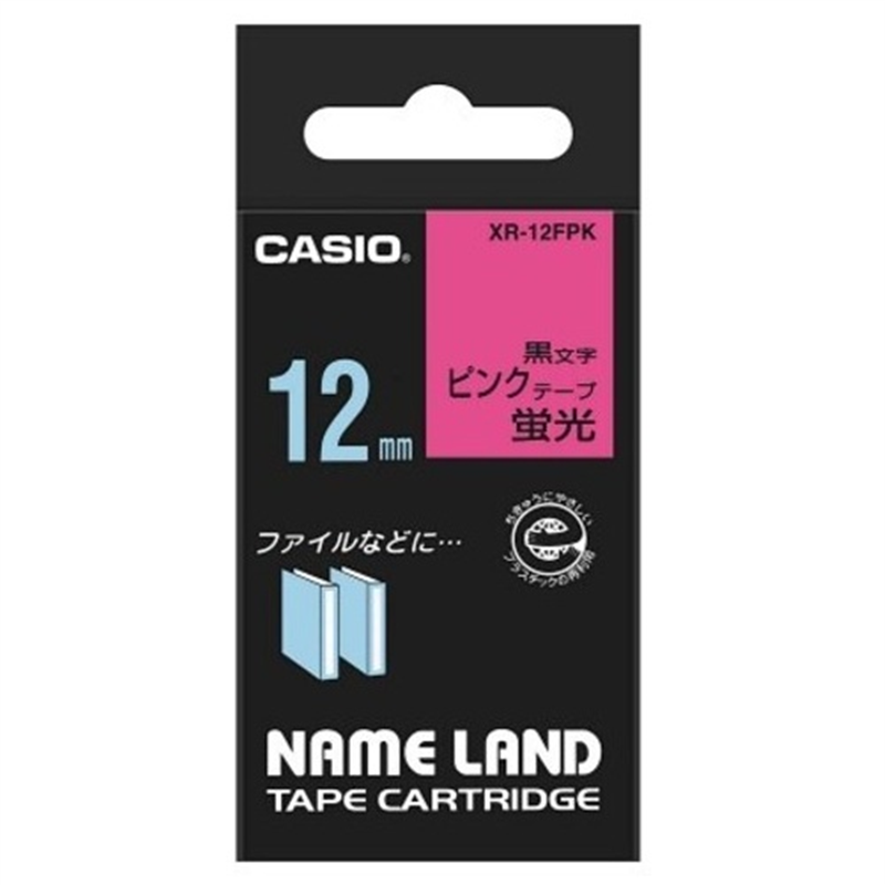 カシオ計算機 蛍光テープ XR-12FPK 桃に黒文字 12mm  1個（ご注文単位1個）【直送品】