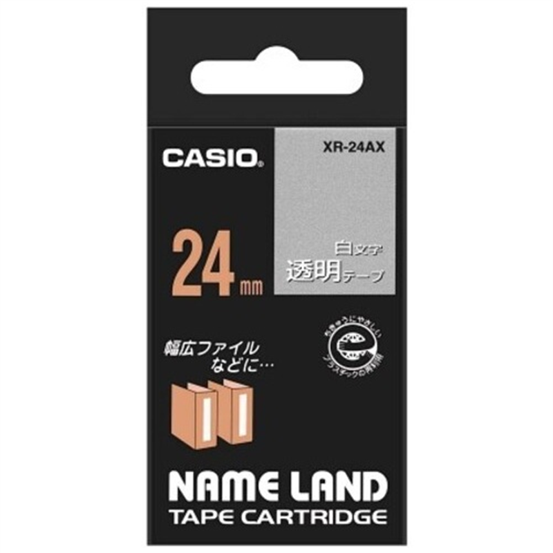 カシオ計算機 白文字テープ XR-24AX 透明に白文字 24mm  1個（ご注文単位1個）【直送品】