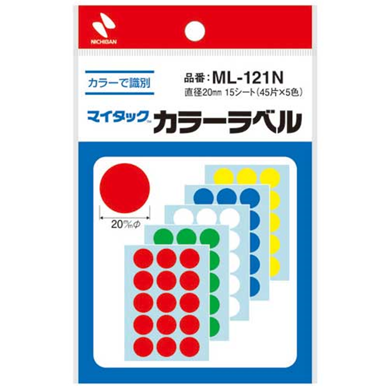 ニチバン マイタック カラーラベル ML-121N 混丸20mm 1個(ご注文単位1個)【直送品】