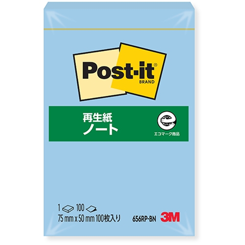 スリーエム ジャパン Post-it再生紙 75×50mm 656RP-BN ブルー 1個（ご注文単位1個）【直送品】
