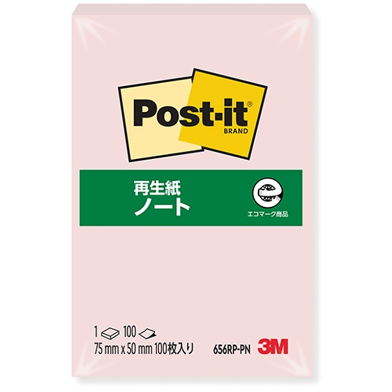 スリーエム ジャパン Post-it再生紙 75×50mm 656RP-PN ピンク 1個（ご注文単位1個）【直送品】