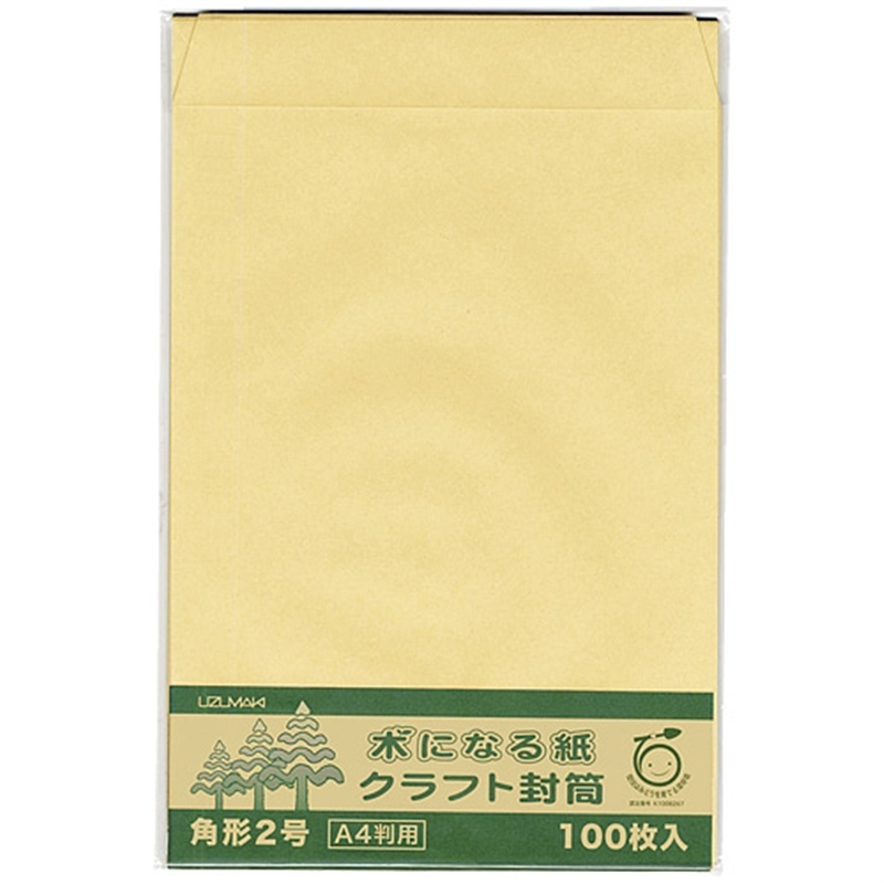 菅公工業 間伐紙クラフト封筒 シ126 角2 100枚 1個（ご注文単位1個）【直送品】