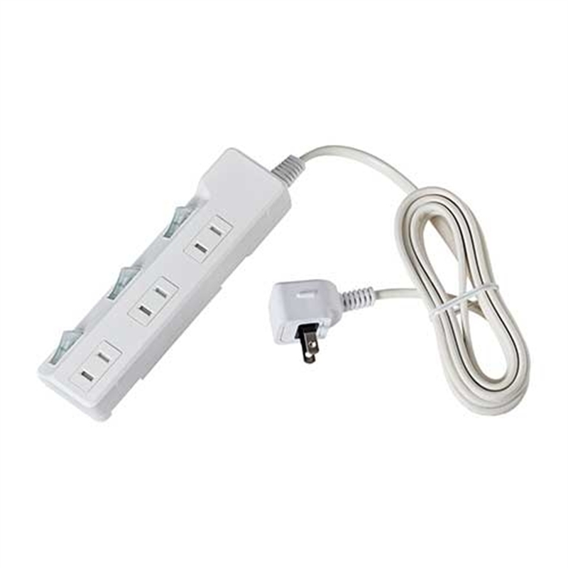 朝日電器 耐雷SW付タップ 3個口 2m WLK-32S(W) 1個(ご注文単位1個)【直送品】