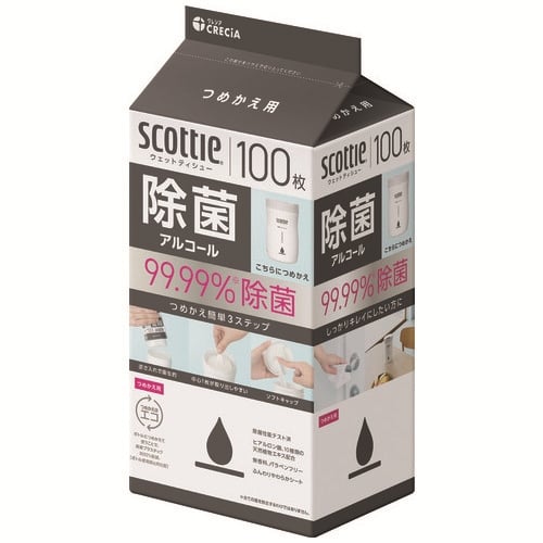 日本製紙クレシア スコッティウェット除菌アルコール詰替 100枚×24パック/セット（ご注文単位1セット）【直送品】