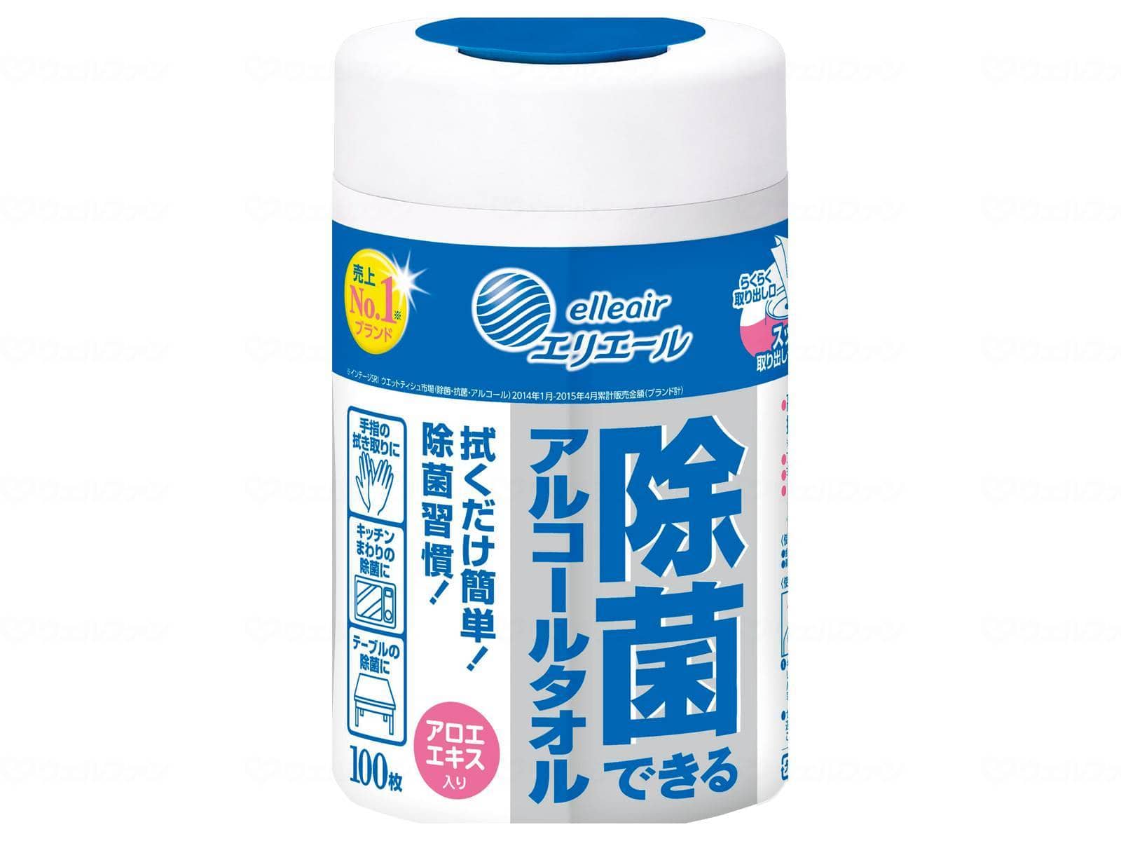 ウェルファン エリエール除菌できるアルコールタオル/パック/本体100枚入 1個(ご注文単位1個)【直送品】
