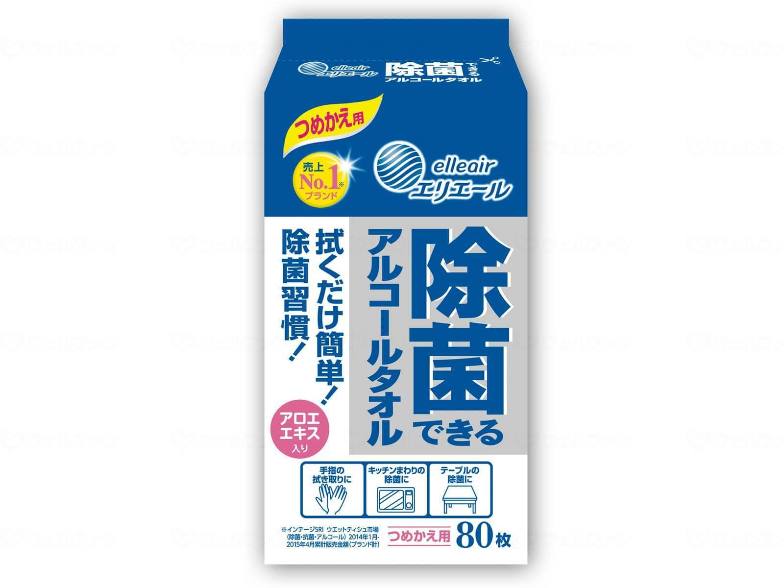 ウェルファン エリエール除菌できるアルコールタオル/パック/つめかえ用80枚 1個(ご注文単位1個)【直送品】