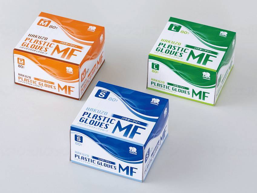 ウェルファン ハクゾウ プラスチックグローブMF パウダーフリー80枚/箱/S 1個（ご注文単位1個）【直送品】