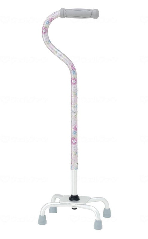 ウェルファン テイコブ　アルミ製4点杖 ピンクフラワー 1個（ご注文単位1個）【直送品】