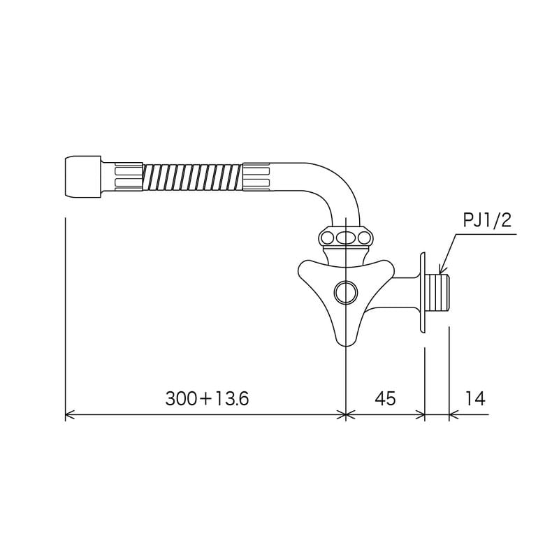 KVK 2300075 横自在水栓300 フレキ付 K10FLR30 1個(ご注文単位1個)【直送品】