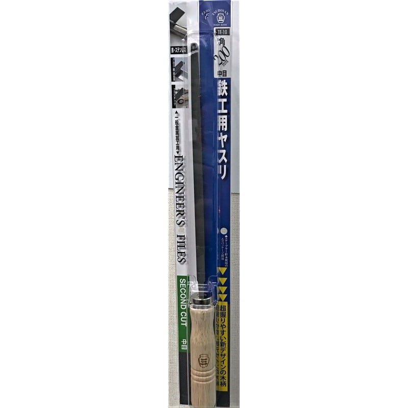 TSUBOSAN 4353000 鉄工用ヤスリ木柄付き 角 中目 200mm TE-10 1個(ご注文単位1個)【直送品】