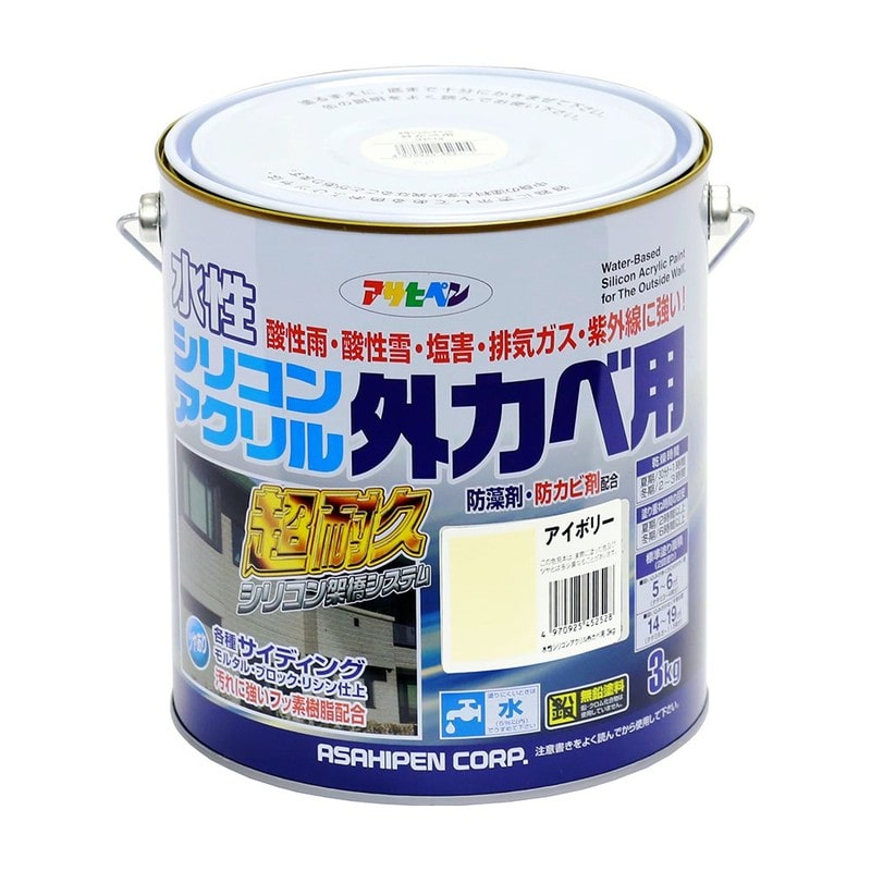 アサヒペン 9010593 水性シリコンアクリル外かべ用 3kg アイボリー 1個(ご注文単位1個)【直送品】