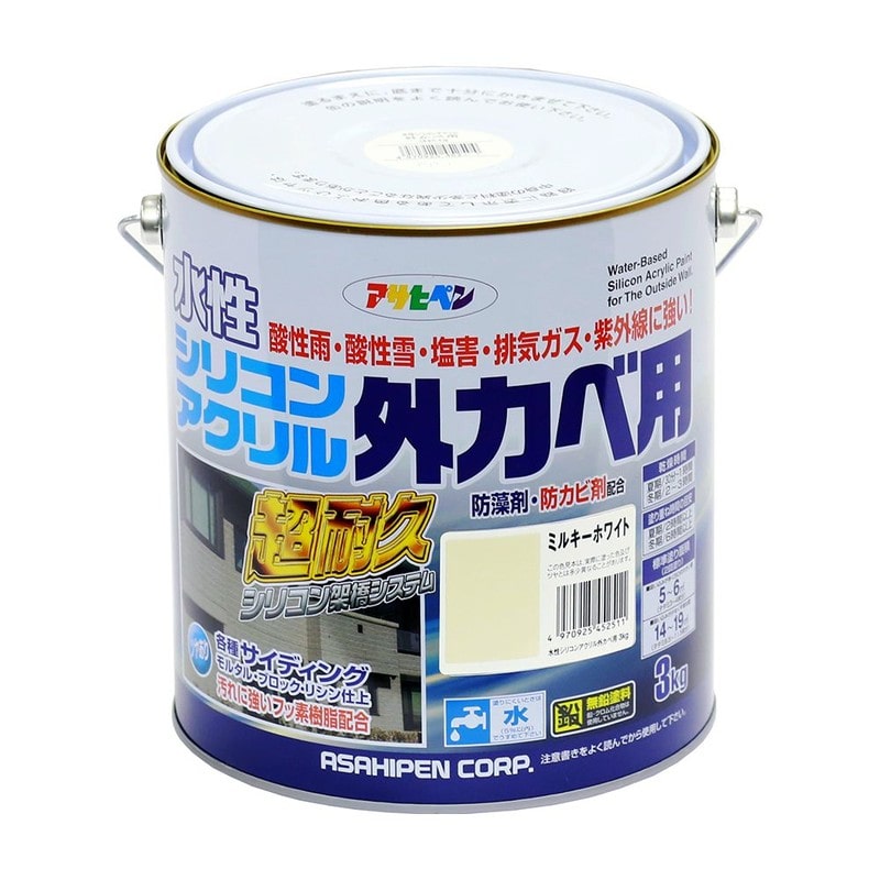 アサヒペン 9010596 水性シリコンアクリル外かべ用 3kg ミルキーWH 1個(ご注文単位1個)【直送品】