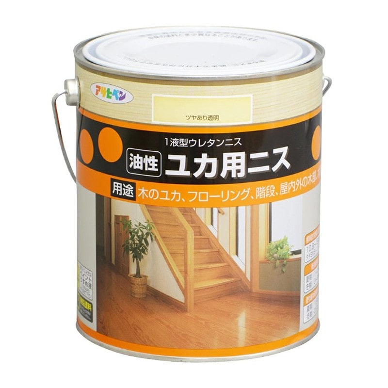 アサヒペン 9010425 油性ユカ用ニス 1.8L ツヤ有り透明 1個(ご注文単位1個)【直送品】