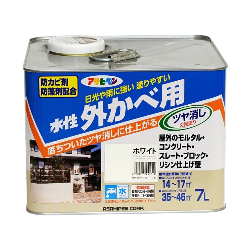 アサヒペン 9010556 水性外カベツヤ消し 7L ホワイト 1個(ご注文単位1個)【直送品】