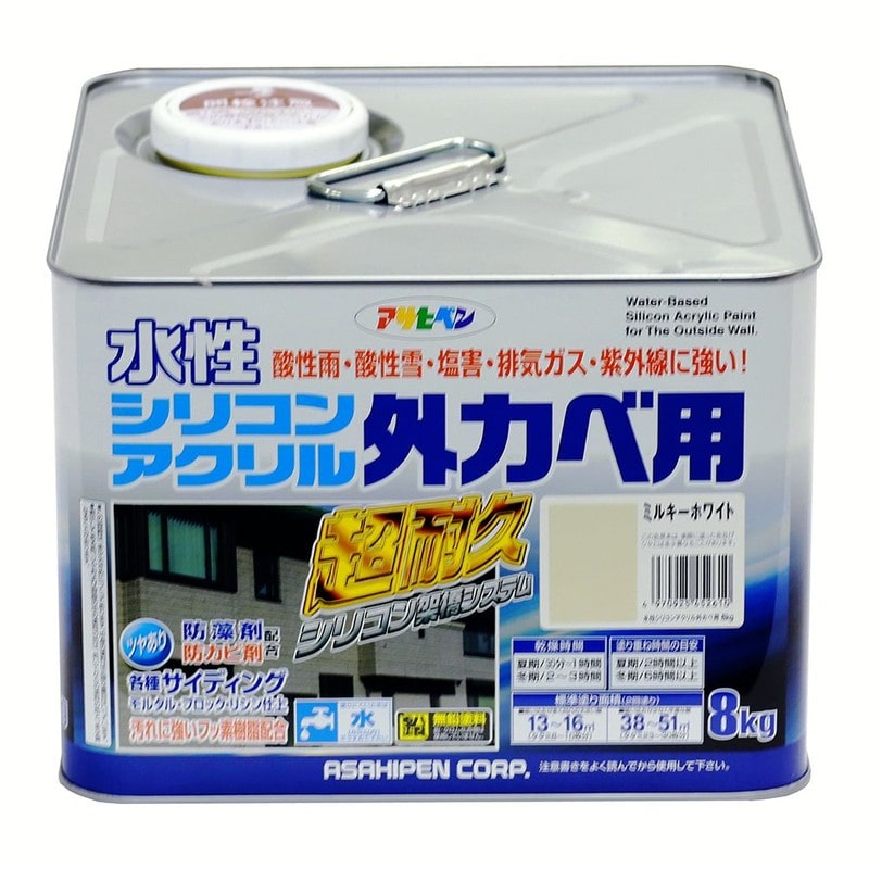 アサヒペン 9010586 水性シリコンアクリル外かべ用 8kg ミルキーWH 1個(ご注文単位1個)【直送品】