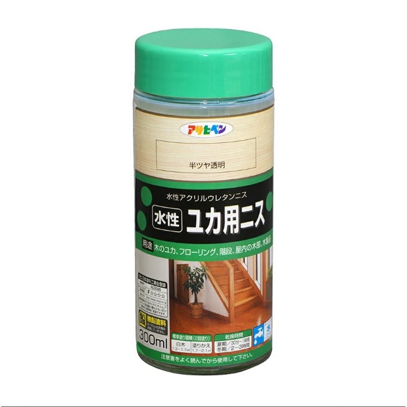 アサヒペン 9010436 水性ユカ用ニス 300ML 半ツヤ透明 1個（ご注文単位1個）【直送品】