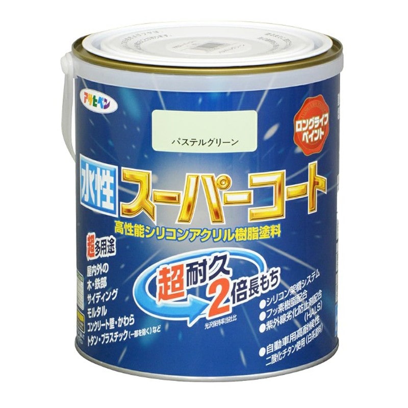 アサヒペン 900076 水性スーパーコート 1.6L パステルグリーン 1個(ご注文単位1個)【直送品】