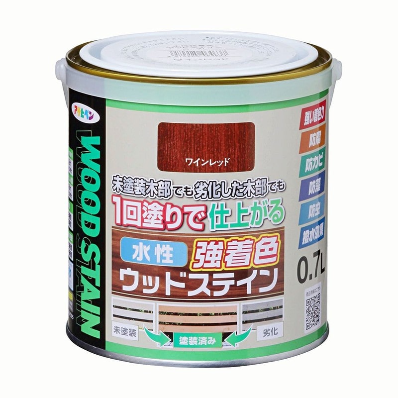 アサヒペン 9019121 水性強着色ウッドステイン 0.7L ワインレッド 1個（ご注文単位1個）【直送品】