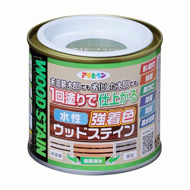 アサヒペン 9019111 水性強着色ウッドステイン1/5L アイビーグリーン 1個(ご注文単位1個)【直送品】