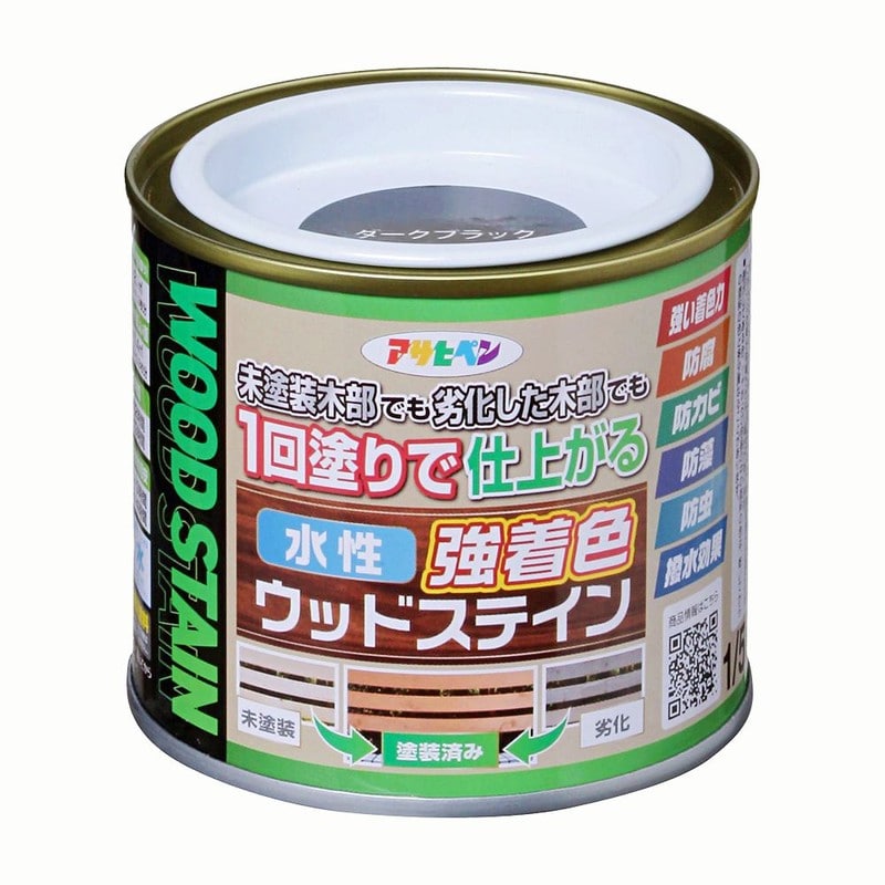 アサヒペン 9019113 水性強着色ウッドステイン 1/5L ダークブラック 1個(ご注文単位1個)【直送品】