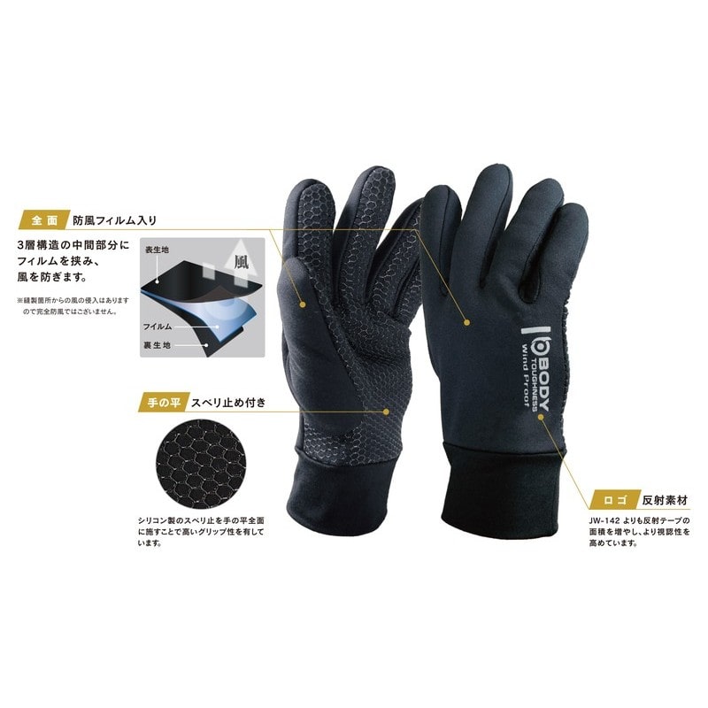 おたふく手袋 2116113 オタフク JW-140 全面防風グローブ BK M 1個(ご注文単位1個)【直送品】