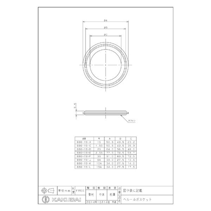 カクダイ 2224809 ヘルールガスケット/2S #690-19-D 1個（ご注文単位1個）【直送品】